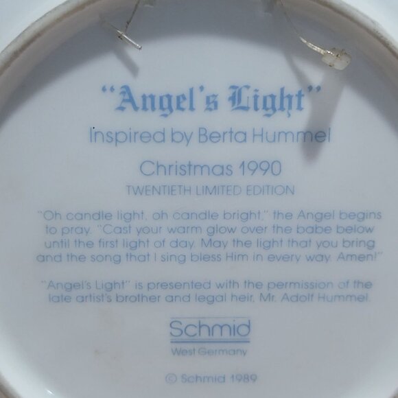 Schmid Hummel Christmas 1990 Angels Light Decorative Wall Hanging Plate - Picture 5 of 11